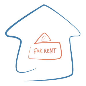 disegno minimal casa con cartello for rent all'interno